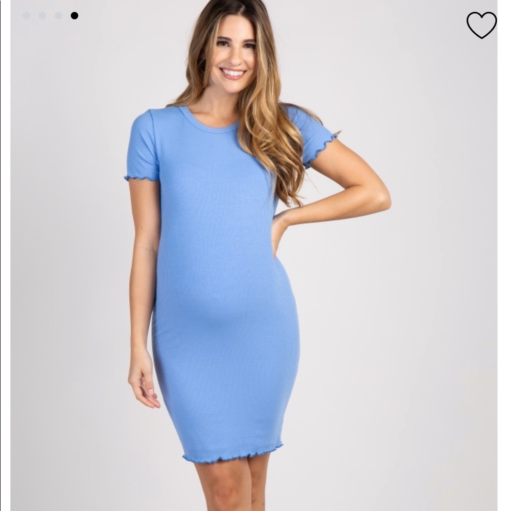Periwinkle Ribbed Lettuce Edge Maternity Dress